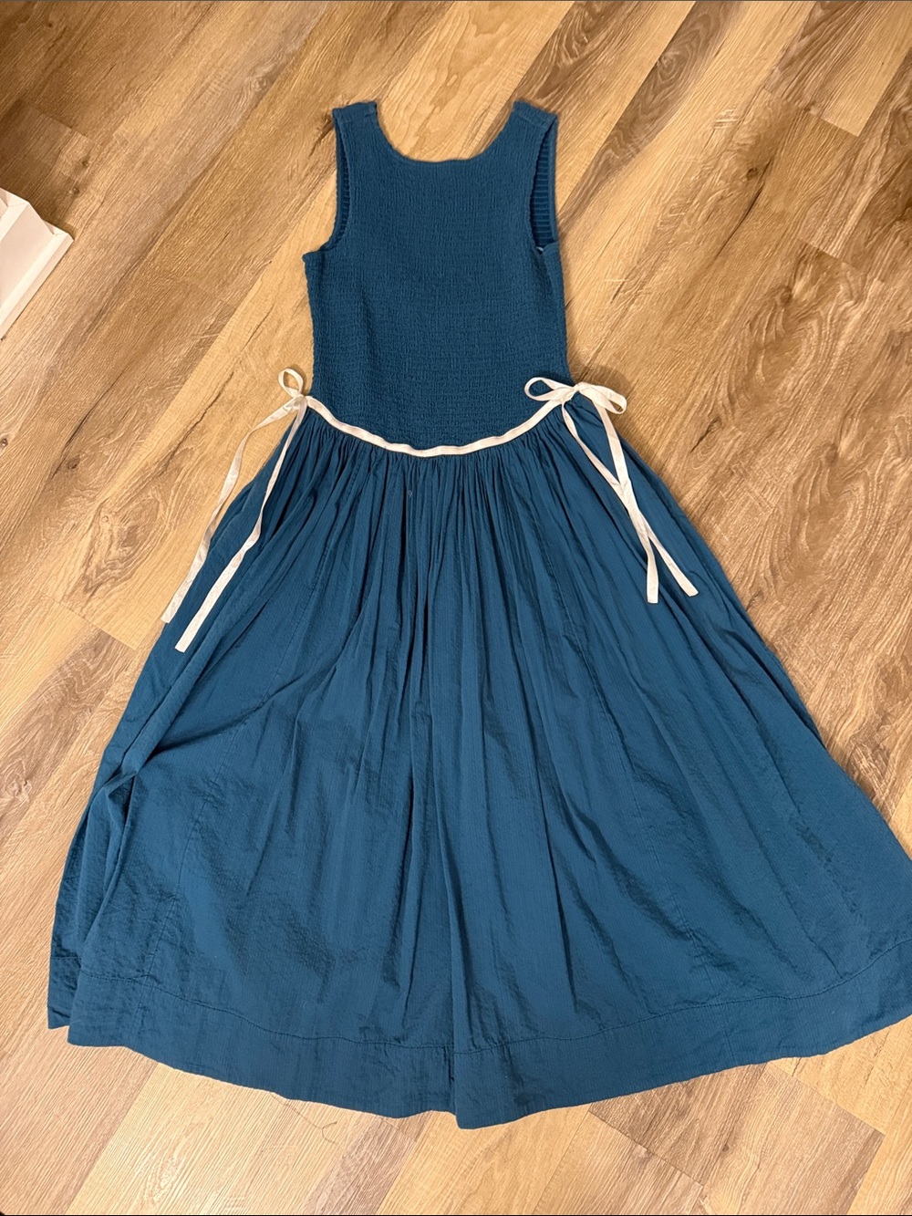 Free People Teal Sleeveless Maxi Dress with Ivory Ties